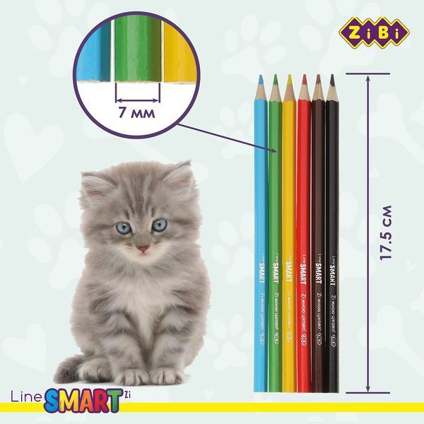 Олівці кольорові SMART Line Dogs and cats 6 кольорів ZB.2426 фото