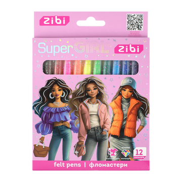 Фломастери на водній основі, 12 кольорів, SUPER GIRL, Zibi (ZB.2824) ZB.2824 фото