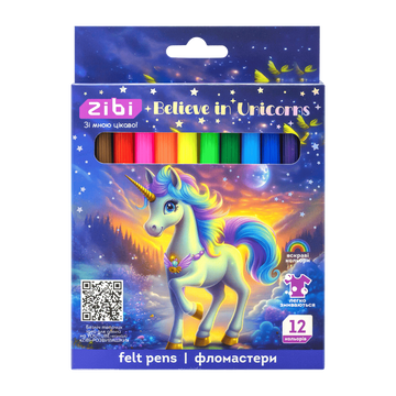 Фломастери на водній основі, 12 кольорів, UNICORN, Zibi (ZB.2826) ZB.2826 фото