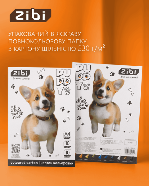 Набір кольорового картону Zibi Cats&Dogs A4 10 кольорів 10 аркушів (ZB.1950-22) ZB.1950-22 фото