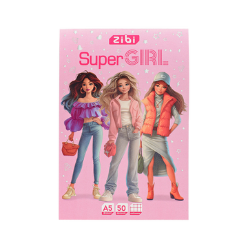 Блокнот-планшет А5, 50 аркушів, клітинка, клеєне скріплення, Zibi Super Girl (ZB.12651-10) ZB.12651-10 фото