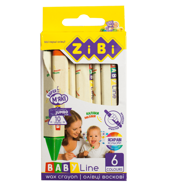 Олівці воскові BABY Line Jumbo 6 кольорів трикутні ZB.2483 фото